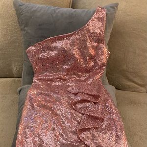 One shoulder rose pink sequin xs mini dress. New Without Tags.